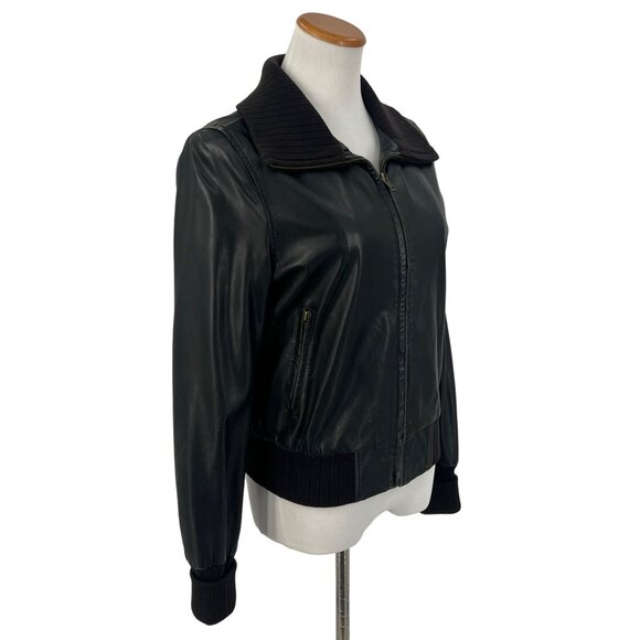 VINTAGE Y2K GAP Black Distressed Leather Bomber Jacket | Grunge Moto Streetwear - Picture 8 of 16